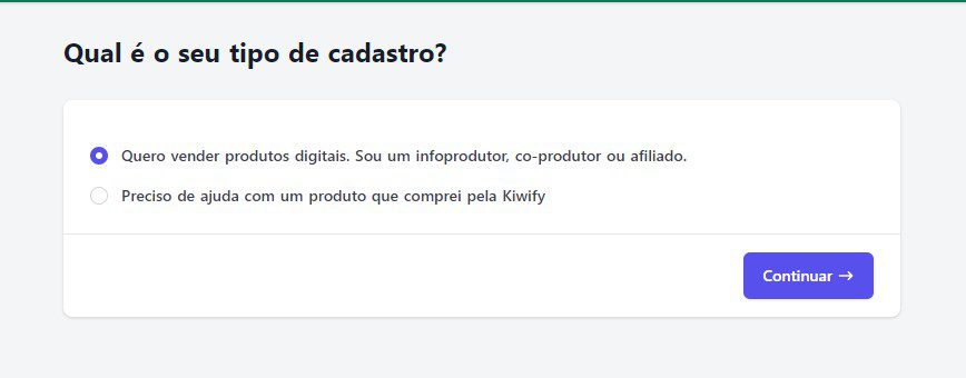 tipo de cadastro na kiwify